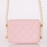 Chanel Pink Lambskin About Pearls Flap Cardholder with Chain