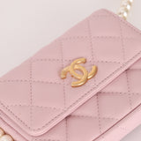 Chanel Pink Lambskin About Pearls Flap Cardholder with Chain