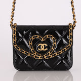 Chanel 2024 Patent Chain Heart Around Cardholder on Chain