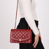 Rare Chanel 1996 Bordeaux Lambskin Medium Diana Flap Bag 24k GP