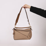 Loewe Leather Medium Taupe Pebbled Bicolor Puzzle
