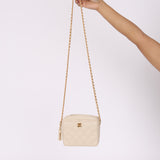 Chanel 1996 Ivory Caviar Mini Square Turnlock Camera Bag