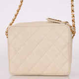 Chanel 1996 Ivory Caviar Mini Square Turnlock Camera Bag