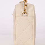 Chanel 1996 Ivory Caviar Mini Square Turnlock Camera Bag