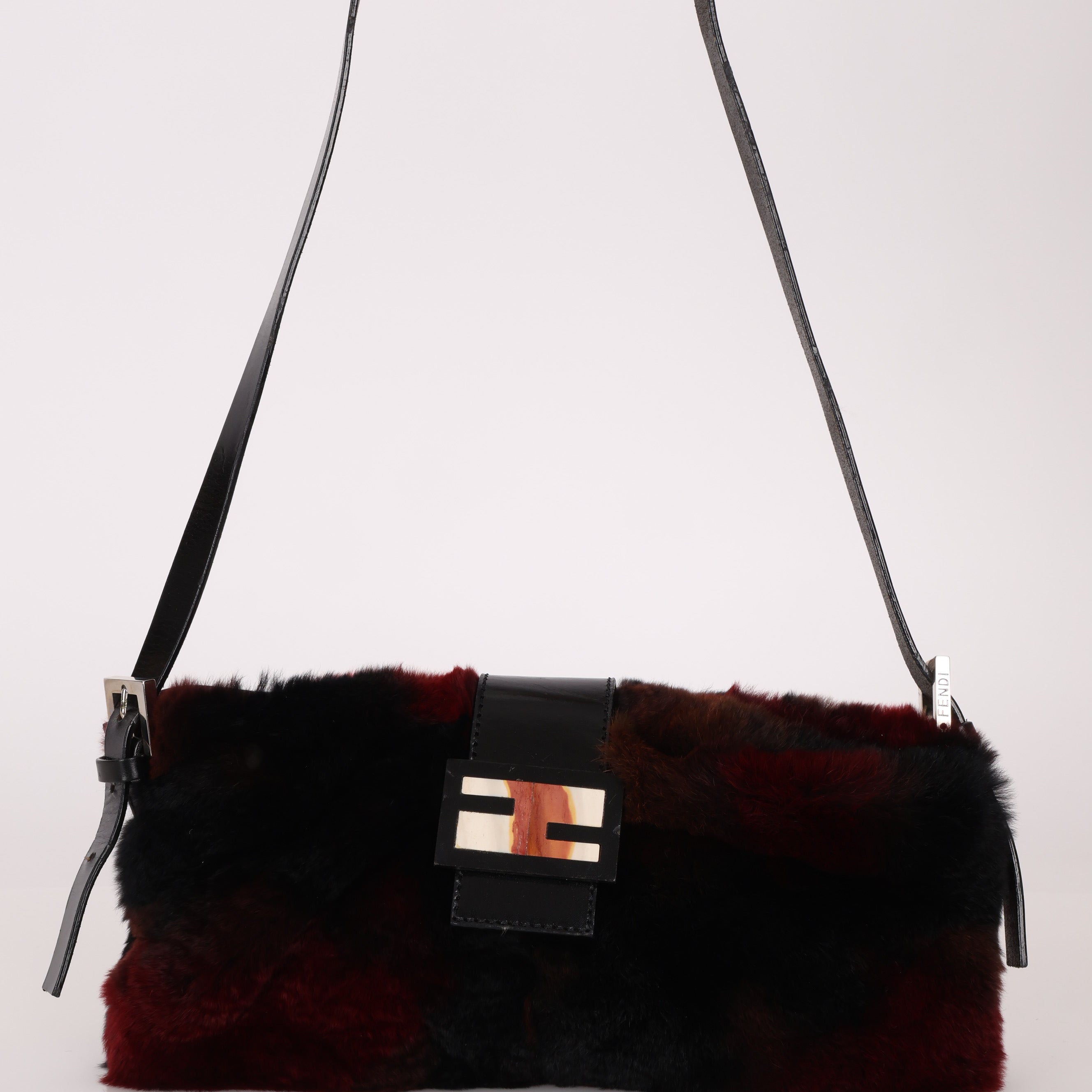 Rare Fendi 2010 Rabbit Fur Baguette Crossbody Bag