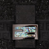 Ultra-Rare Vintage Fendi Lizard-Trimmed Beaded Zucchino Mother of Pearl Baguette