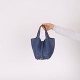 Hermès 2018 Bleu Brighton Capucine Taurillon Clemence and Swift Éclat Picotin Lock 18 PHW