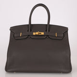 Hermès 2011 Gris Etain Clemence Retourne Birkin 35 GHW