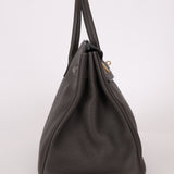 Hermès 2011 Gris Etain Clemence Retourne Birkin 35 GHW