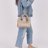 Dior 2014 Metallic Pebbled Leather Champagne Mini Diorissimo Tote