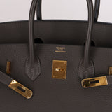 Hermès 2011 Gris Etain Clemence Retourne Birkin 35 GHW
