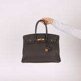 Hermès 2011 Gris Etain Clemence Retourne Birkin 35 GHW