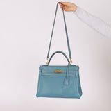 Hermès 2005 Bleu Jean Epsom Retourne Kelly 32 GHW