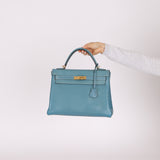 Hermès 2005 Bleu Jean Epsom Retourne Kelly 32 GHW