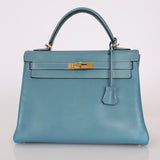 Hermès 2005 Bleu Jean Epsom Retourne Kelly 32 GHW