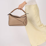 Loewe Leather Medium Taupe Pebbled Bicolor Puzzle