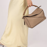 Loewe Leather Medium Taupe Pebbled Bicolor Puzzle