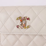 Chanel 24S Caviar Ecru Jeweled Cardholder on Chain