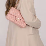 Ultra-Rare Chanel 2003 Caviar Rose Sakura Small Double Flap 24K GP