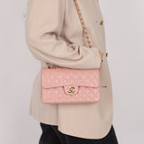 Ultra-Rare Chanel 2003 Caviar Rose Sakura Small Double Flap 24K GP