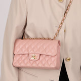Ultra-Rare Chanel 2003 Caviar Rose Sakura Small Double Flap 24K GP