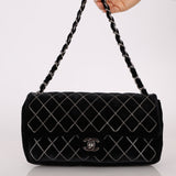 Ultra-Rare Runway Chanel 2004 Velvet East West Chain Stitch Single Flap