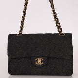 Ultra-Rare Chanel 1997 Black Denim Small Classic Double Flap 24K GP