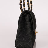 Ultra-Rare Chanel 1997 Black Denim Small Classic Double Flap 24K GP