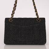 Ultra-Rare Chanel 1997 Black Denim Small Classic Double Flap 24K GP