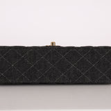Ultra-Rare Chanel 1997 Black Denim Small Classic Double Flap 24K GP