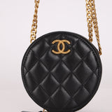Chanel 2020 All-Slide Lambskin Quilted Pillow Crush Round Clutch With Chain