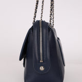 Chanel 2017 Navy Blue Top Zip Chain Shoulder Bag