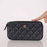 Chanel 2018 Iridescent Lambskin Double-Zip Pearl Wallet on Chain