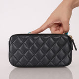 Chanel 2018 Iridescent Lambskin Double-Zip Pearl Wallet on Chain