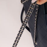 Chanel 2017 Navy Blue Top Zip Chain Shoulder Bag
