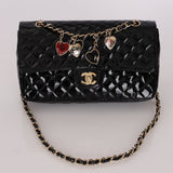 Chanel 2009 Patent Valentine Charms Single Flap Bag