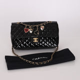 Chanel 2009 Patent Valentine Charms Single Flap Bag