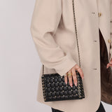Chanel 2015 Lambskin Chocolate Bar Piercing CC Studded Mini Full Flap