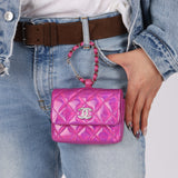 Chanel 24C Iridescent Patent Quilted Carabiner Card Holder