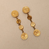 Chanel 70s Coins Logo Drop Earrings 24K GP