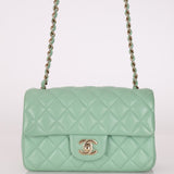 Chanel 2020 Seafoam Green Lambskin Mini Rectangular Flap