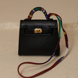 Hermès 2022 Noir Tadelakt Micro Kelly Twilly GHW
