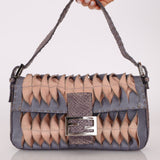 Rare Fendi 2000 Leather, Suede, & Snakeskin Pleated Selleria Baguette