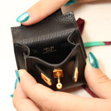 Hermès 2022 Noir Tadelakt Micro Kelly Twilly GHW