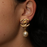 Chanel 1997 CC Turnlock Pearl Drop Clip-On 24K GP