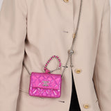 Chanel 24C Iridescent Patent Quilted Carabiner Card Holder