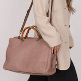 Gucci Nude Leather Bamboo Large Shopper Tote