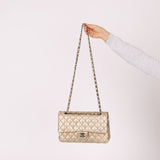 Ultra-Rare Chanel 2015 Metallic Gold Beaded Paris-Dubai Double Flap