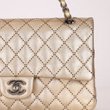 Ultra-Rare Chanel 2015 Metallic Gold Beaded Paris-Dubai Double Flap