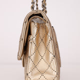 Ultra-Rare Chanel 2015 Metallic Gold Beaded Paris-Dubai Double Flap